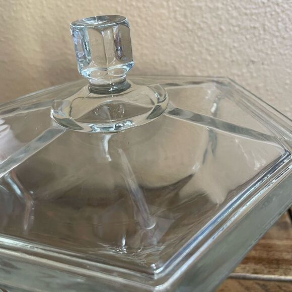 Vintage Pressed Glass Hexagon Shaped Candy Dish with Lid - Picture 5 of 15